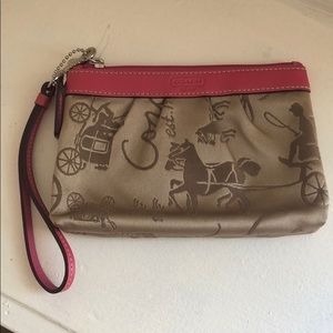 Coach tan and pink wristlet